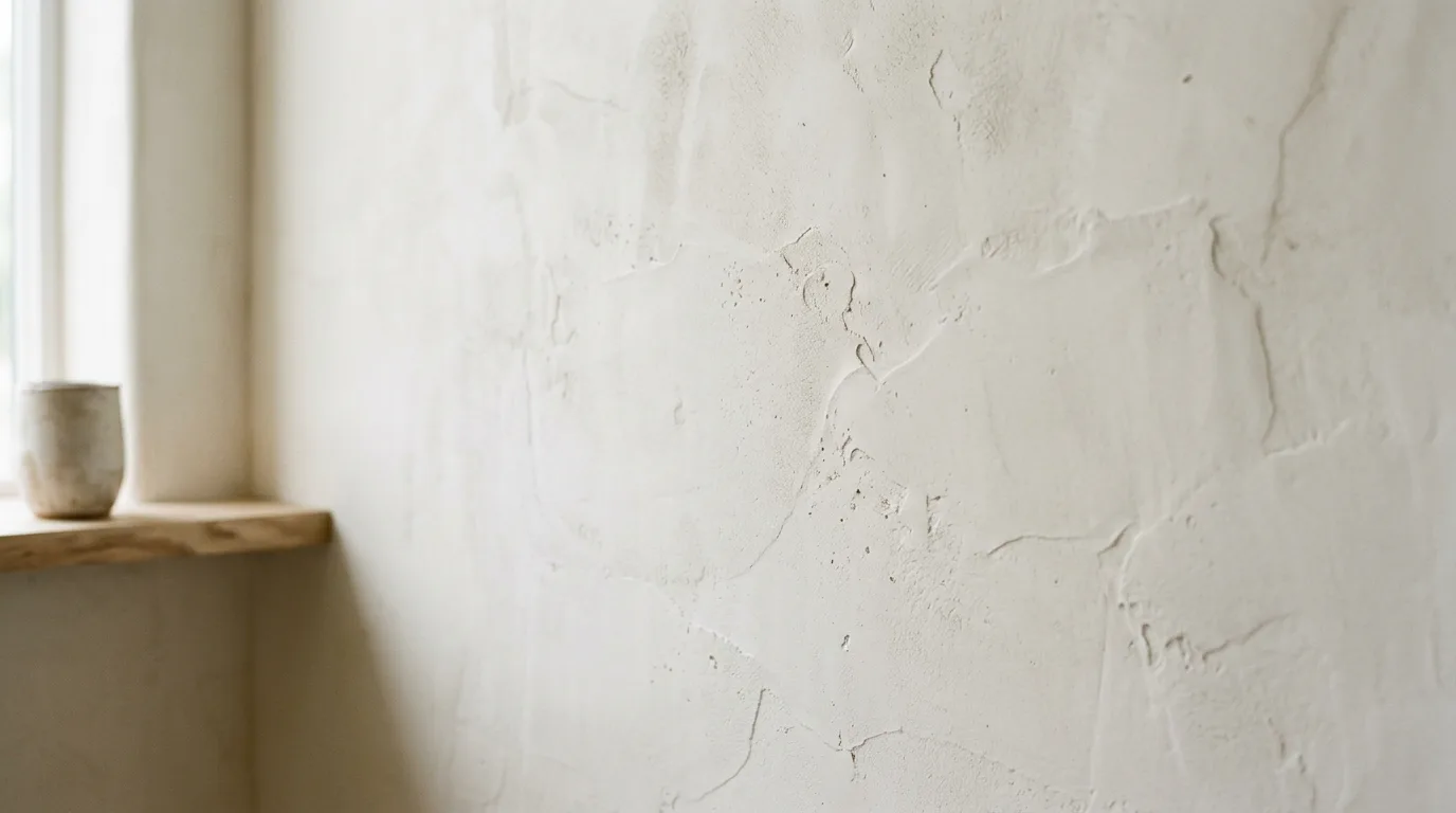 Keep the color tone warm instead of stark white inspiration for a plaster fireplace feature wall.